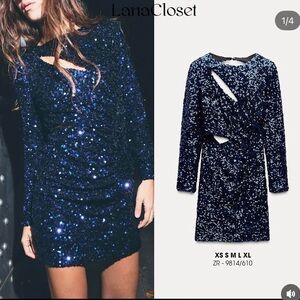 ZARA BLUE SEQUIN MINI DRESS long sleeve